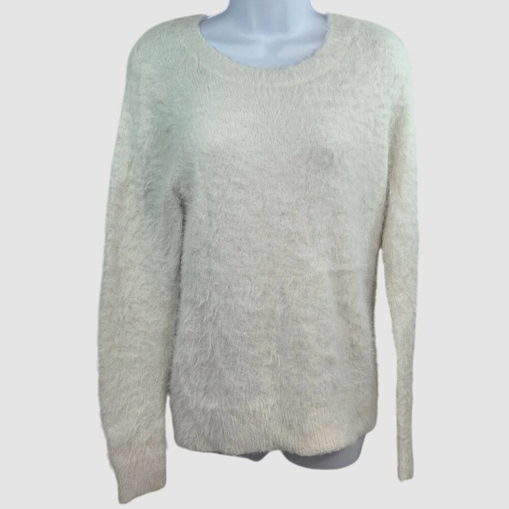 A New Day Womens Ivory Furry Textured Knit Sweater Medium Long Sleeve